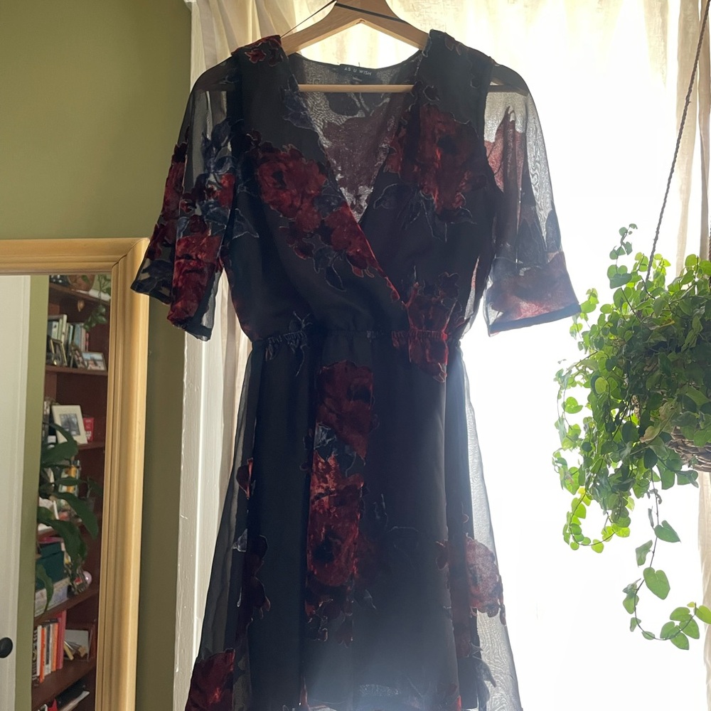 As U Wish Black and Red Flutter Sleeve Sundress